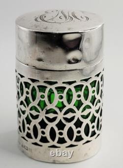 1904 Silver Art Nouveau Sterling Silver Green Perfume Scent Bottle