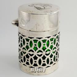1904 Silver Art Nouveau Sterling Silver Green Perfume Scent Bottle