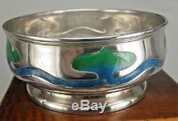 1905 Art nouveau silver and blue green enamel dish by Connell