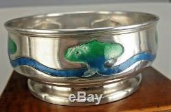 1905 Art nouveau silver and blue green enamel dish by Connell