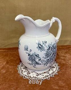 1905 Buffalo Pottery Ironstone Wash Basin and Pitcher Green Chrysanthemum