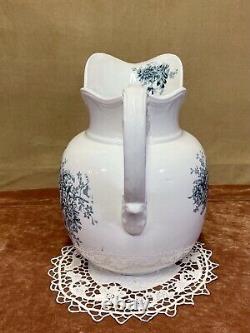 1905 Buffalo Pottery Ironstone Wash Basin and Pitcher Green Chrysanthemum