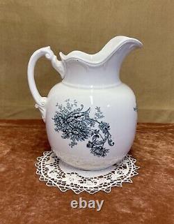 1905 Buffalo Pottery Ironstone Wash Basin and Pitcher Green Chrysanthemum