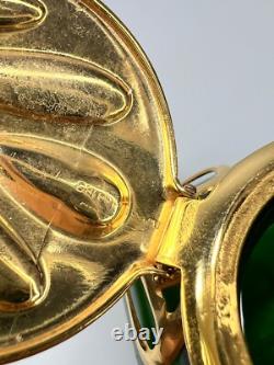 1910 Art Nouveau Loetz Art Iridescent Green Glass Inkwell Ormolu Gold Collar Lid