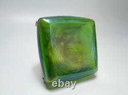 1910 Art Nouveau Loetz Art Iridescent Green Glass Inkwell Ormolu Gold Collar Lid
