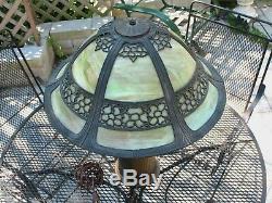 1910 Arts Crafts Extra Large Antique Green Slag Glass Table Lamp Fancy Base