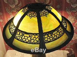 1910 Arts Crafts Extra Large Antique Green Slag Glass Table Lamp Fancy Base