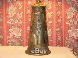 1910 Arts Crafts Extra Large Antique Green Slag Glass Table Lamp Fancy Base