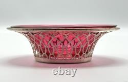 1918 English George V Silver Cranberry Glass Bonbon Dish Bowl Art Nouveau