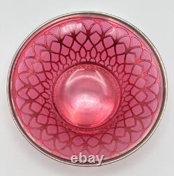 1918 English George V Silver Cranberry Glass Bonbon Dish Bowl Art Nouveau