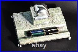 1921 Art Nouveau Light Green Granite Tray 800 Silver Ink Well GAB T7 Sweden