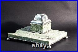 1921 Art Nouveau Light Green Granite Tray 800 Silver Ink Well GAB T7 Sweden