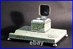 1921 Art Nouveau Light Green Granite Tray 800 Silver Ink Well GAB T7 Sweden