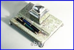 1921 Art Nouveau Light Green Granite Tray 800 Silver Ink Well GAB T7 Sweden