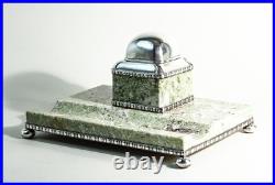 1921 Art Nouveau Light Green Granite Tray 800 Silver Ink Well GAB T7 Sweden