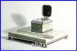 1921 Art Nouveau Light Green Granite Tray 800 Silver Ink Well GAB T7 Sweden