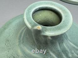 1939 Roseville Crystal Green Velmoss II Pottery Candle Holders 1138 Art Nouveau