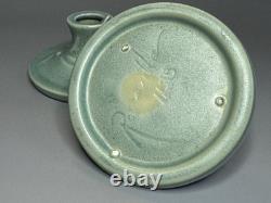 1939 Roseville Crystal Green Velmoss II Pottery Candle Holders 1138 Art Nouveau