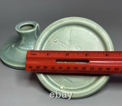 1939 Roseville Crystal Green Velmoss II Pottery Candle Holders 1138 Art Nouveau
