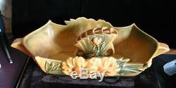 1942 Art Pottery Roseville Peony 14 Console Bowl #433 withFlower Frog #47
