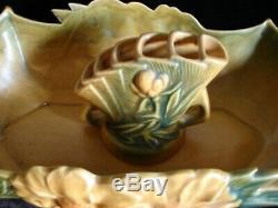 1942 Art Pottery Roseville Peony 14 Console Bowl #433 withFlower Frog #47