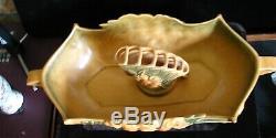 1942 Art Pottery Roseville Peony 14 Console Bowl #433 withFlower Frog #47