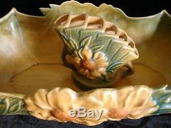 1942 Art Pottery Roseville Peony 14 Console Bowl #433 withFlower Frog #47