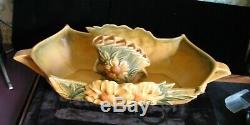 1942 Art Pottery Roseville Peony 14 Console Bowl #433 withFlower Frog #47