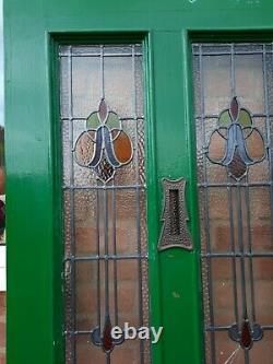 199x 80.5 X 44.5cm Victorian Front Door Art Nouveau Stained Glass Vintage