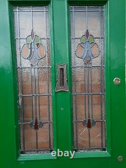 199x 80.5 X 44.5cm Victorian Front Door Art Nouveau Stained Glass Vintage