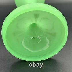 19th C. Bohemian Uranium Art Glass MOSER Green Opaline Footed Vase Gilt Enamel