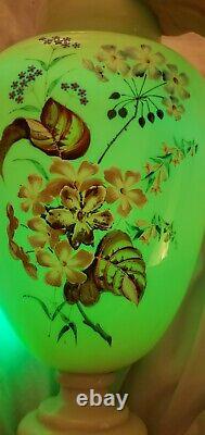 19th Century Hand Blown Bohemian Opaline Art Glass Uranium Vase Art Nouveau