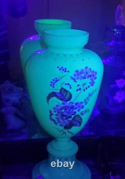 19th Century Hand Blown Bohemian Opaline Art Glass Uranium Vase Art Nouveau