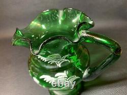 19th Century Victorian Mary Gregory Hand Blown Enamel Decoration Glass Pitcher