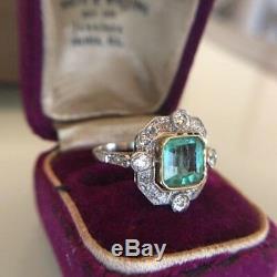 1.95Ct Asscher Green Diamond Halo Art Deco Vintage Engagement Ring 14K Gold Over