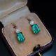 1.9 Green Emerald Diamond Vintage Art Deco 14k Gold Over Antique Wedding Earring