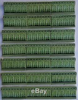 21 GREEN HIGH RELIEF BORDER TILES 6x3 ARTNOUVEAU MAJOLICA c1900