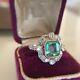 2.07ct Asscher Green Diamond In 14k Gold Over 5 Stone Halo Art Deco Wedding Ring