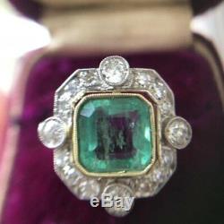 2.07Ct Asscher Green Diamond In 14K Gold Over 5 Stone Halo Art Deco Wedding Ring