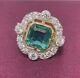 2.12ct Asscher Green Diamond Halo Art Deco Vintage Engagement Ring 14k Gold Over
