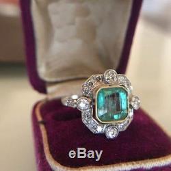 2.20Ct Asscher Green Diamond 14K Gold Over Halo Art Deco Vintage Engagement Ring