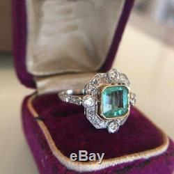 2.20Ct Asscher Green Diamond 14K Gold Over Halo Art Deco Vintage Engagement Ring