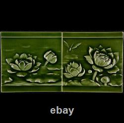 2 Original Art Nouveau tile C 1900 Utzschneider Sarreguémines Waterlily