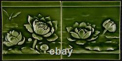 2 Original Art Nouveau tile C 1900 Utzschneider Sarreguémines Waterlily