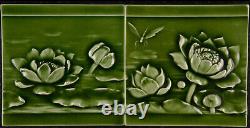 2 Original Art Nouveau tile C 1900 Utzschneider Sarreguémines Waterlily