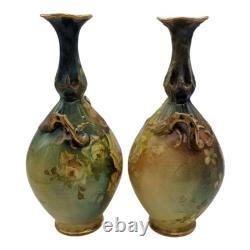 2 Royal Bonn Vases c1890-1920 Franz Anton Mehlem Handpainted Roses Art Nouveau