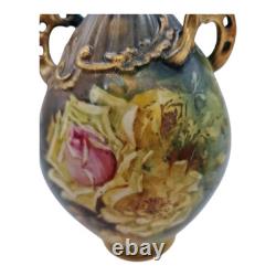 2 Royal Bonn Vases c1890-1920 Franz Anton Mehlem Handpainted Roses Art Nouveau