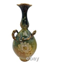2 Royal Bonn Vases c1890-1920 Franz Anton Mehlem Handpainted Roses Art Nouveau