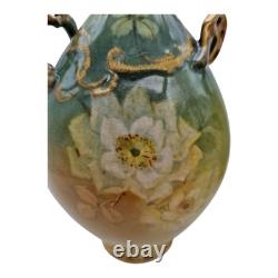 2 Royal Bonn Vases c1890-1920 Franz Anton Mehlem Handpainted Roses Art Nouveau