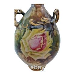 2 Royal Bonn Vases c1890-1920 Franz Anton Mehlem Handpainted Roses Art Nouveau